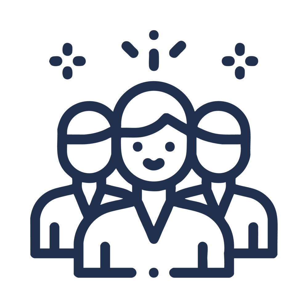 Icon image of three people standing in a group.