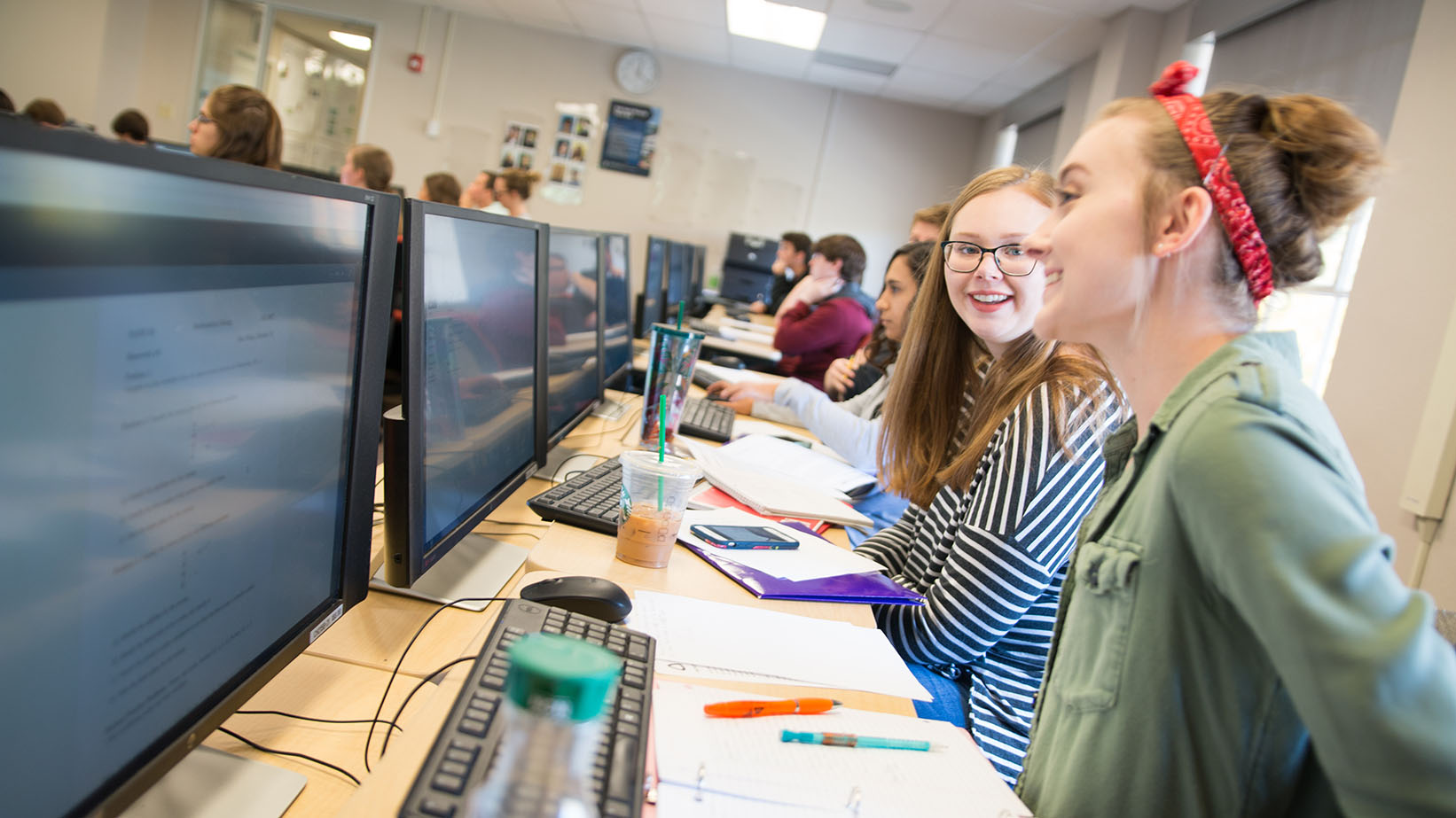 Students working on computers in the Applied Mathematics and Statistics classroom