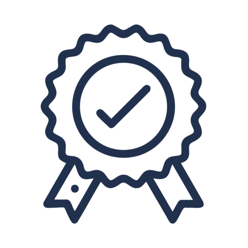 A blue badge with a check mark on it.