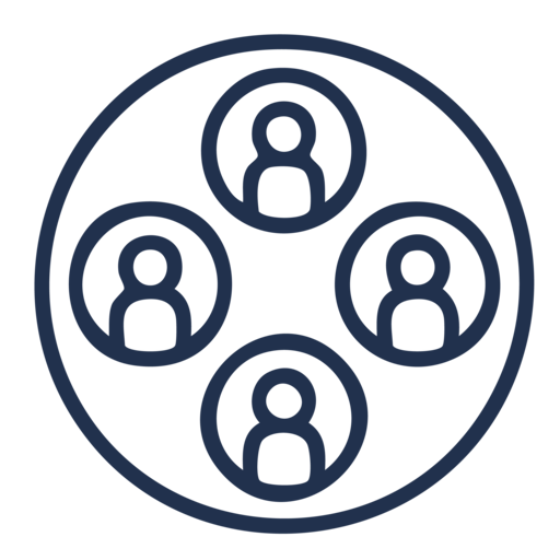 A circle of people in a circle with a black background.