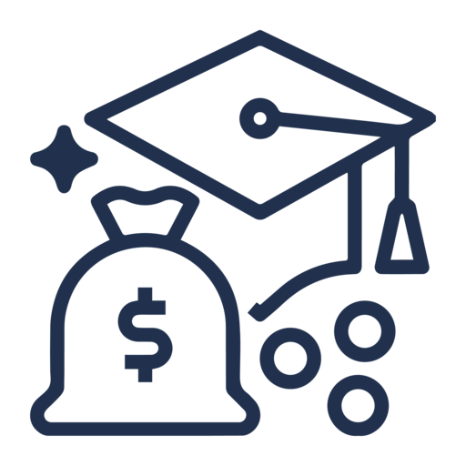 A graduation cap and a bag of money.