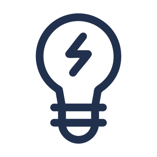A light bulb with a lightning bolt inside of it.