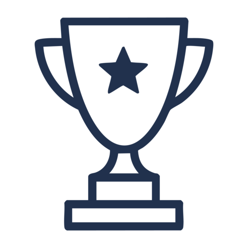 A blue trophy with a star on top.